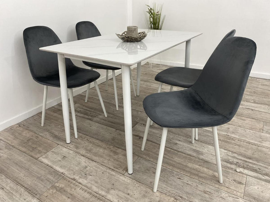 SET WHITE TABLE AND 4 GREY CHAIRS REBECCA
