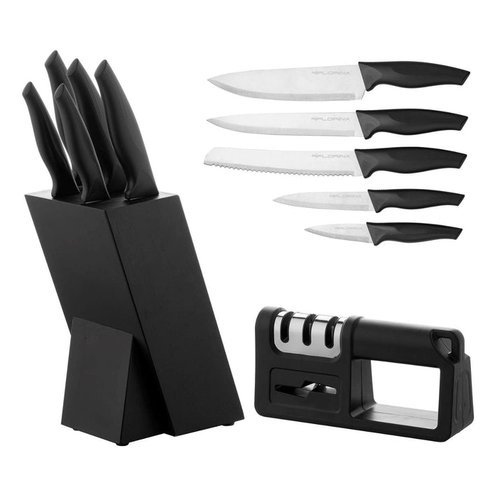 ALLIO BLACK FLORINA KNIFE SET WITH SHARPENER