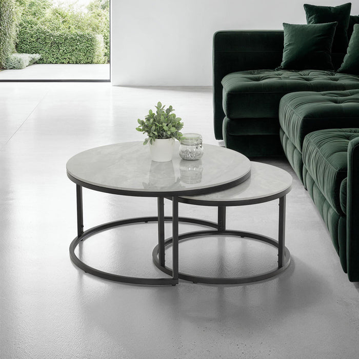DINING TABLE WITH STONE SET OF 2. GRAY