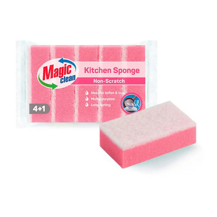NON-SCRATCHING HOUSEHOLD SPONGE FOR CERAMIC TEFLON AND STAINLESS STEEL 4 + 1 MAGIC CLEAN MAGIC CLEAN - Продукти за