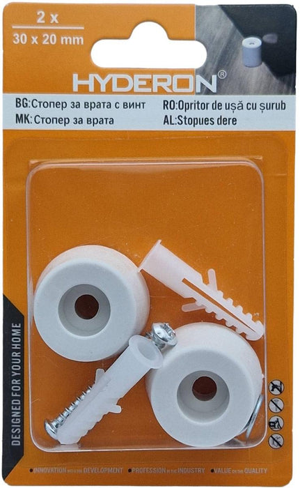 DOOR STOPPER HSC-30B WHITE WITH SCREW 2 PCS