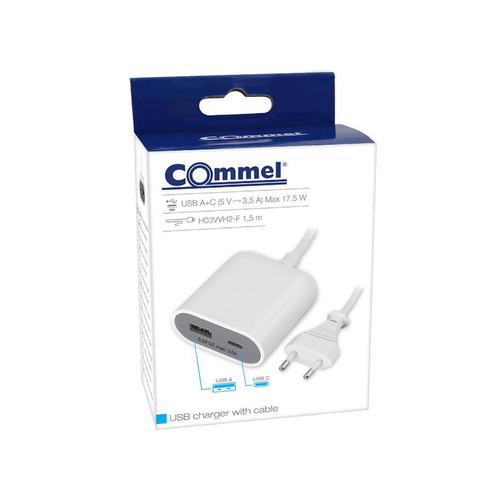 EXTENSION 1.5M 2XUSB A+C 15W WHITE COMMEL