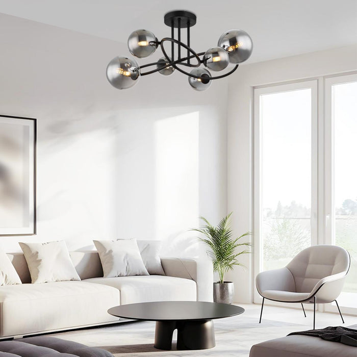 CHANDELIER GALILEO 6XG9 5W SMOKED GLASS