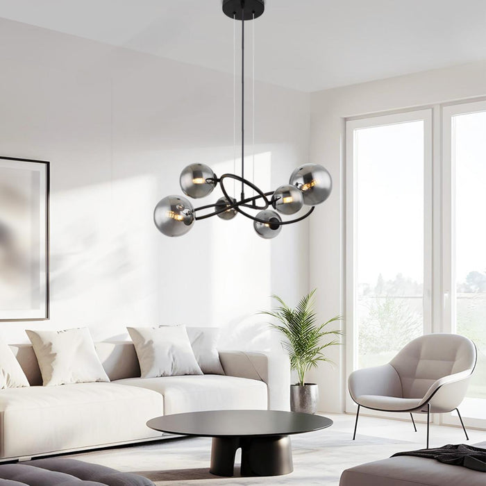 CHANDELIER GALILEO 6XG9 5W SMOKED GLASS H