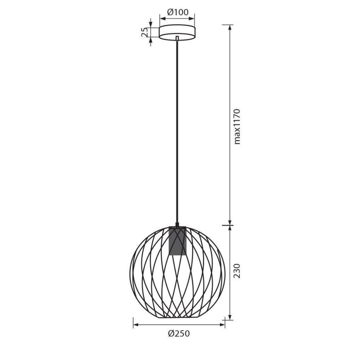 PENDANT LARS WIRE 1XE27 BLACK 230V