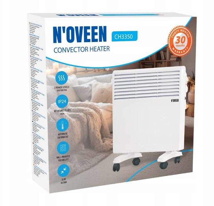 N'OVEEN 1000W electric portable wall-mounted convector heater with thermostat CH3350