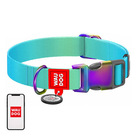 Nylon dog collar with QR code WAUDOG 15 mm wide 25-35 cm long blue - Walking and transportation<<<Pets<<<InnproXML