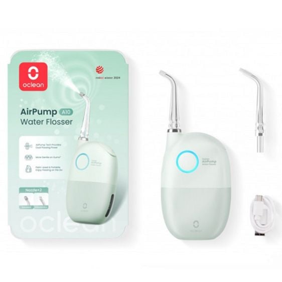 Oclean AirPump A10 dental irrigator, 3 modes, 2 nozzles, 40 days autonomy, IPX7, Green