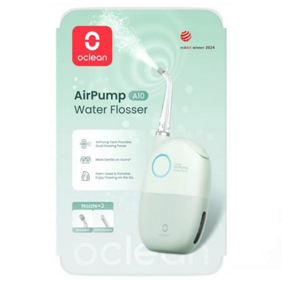 Oclean AirPump A10 dental irrigator, 3 modes, 2 nozzles, 40 days autonomy, IPX7, Green
