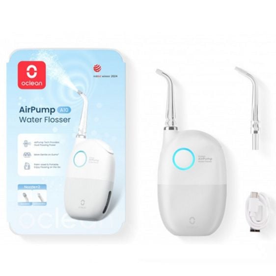 Oclean AirPump A10 Dental Irrigator, 3 modes, 2 nozzles, 40 days battery life, IPX7, White/Gray