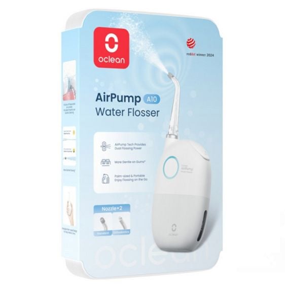 Oclean AirPump A10 Dental Irrigator, 3 modes, 2 nozzles, 40 days battery life, IPX7, White/Gray