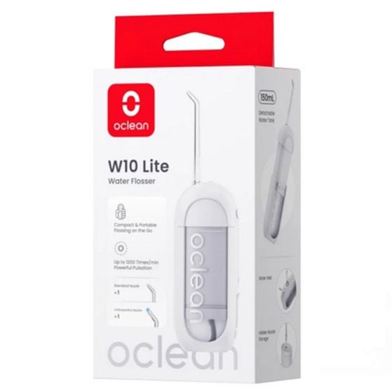 Oclean W10 Lite Dental Water Jet, 3 Modes, 2 Nozzles, 1200 Pulses Per Minute, Up to 140 PSI, White
