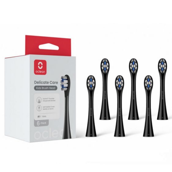Set of 6 replacement heads for Oclean Delicate Care Electric Toothbrush, Soft, Black