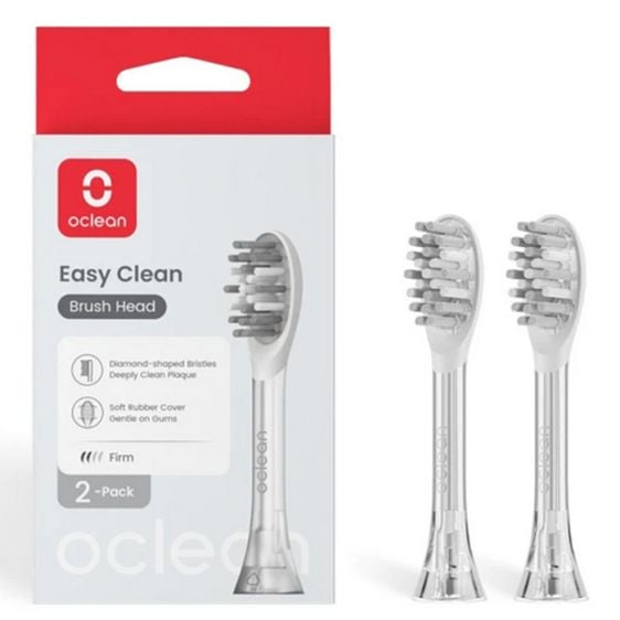 Set of 2 replacement toothbrush heads for Oclean Easy Clean P1K3, Hard, Silver