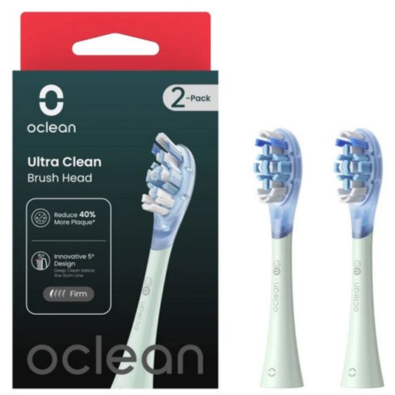 Set of 2 replacement heads for electric toothbrush Oclean Ultra Clean Brush Head, Hard, Green