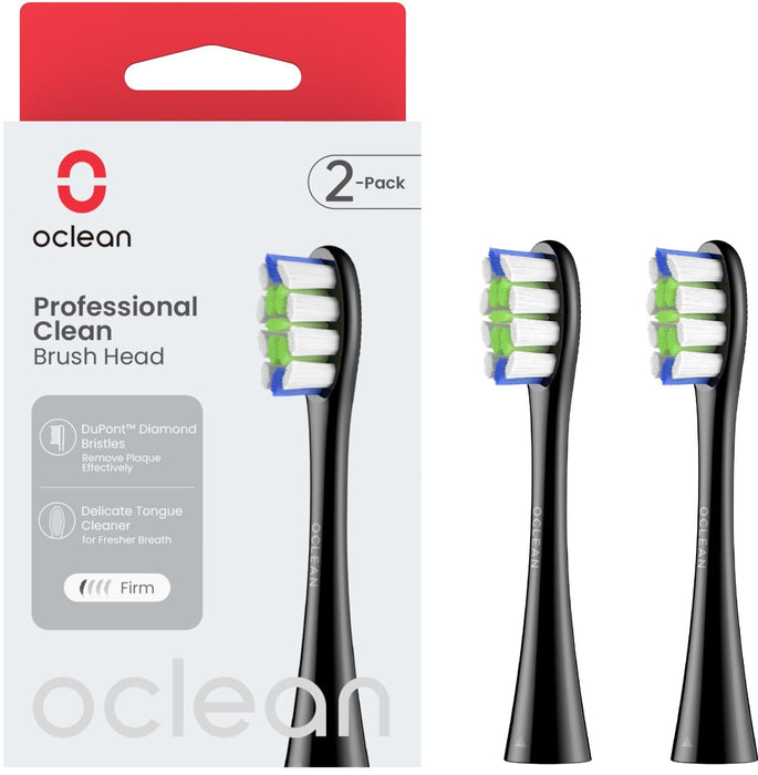 Set of 2 replacement heads for electric toothbrush Oclean Professional Clean Brush Head, Hard, Black