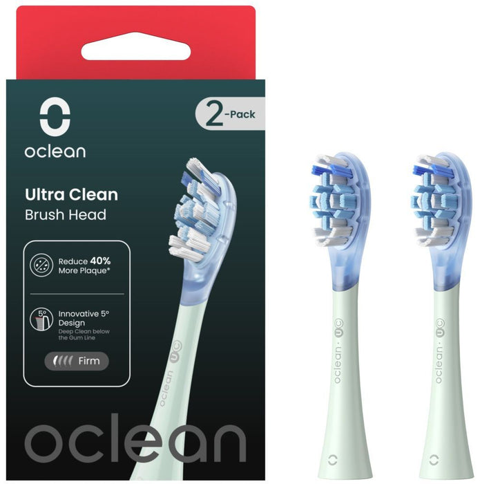 Set of 2 replacement heads for electric toothbrush Oclean Ultra Clean Brush Head, Hard, Green