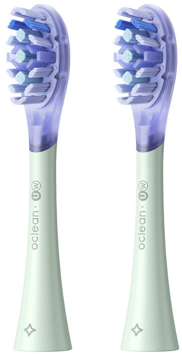 Set of 2 replacement heads for Oclean Ultra White electric toothbrush, Hard, Green