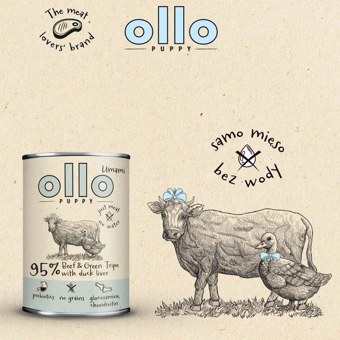 OLLO Puppy Umami Beef and Green Tripe with Duck Liver - wet dog food - 850g