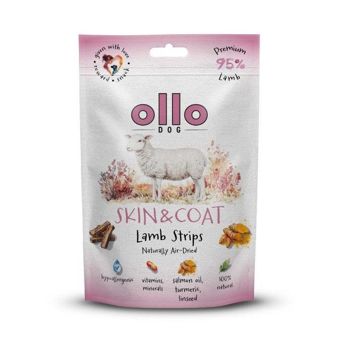 OLLO Air-Dried Skin & Coat Lamb strips - dog treat - 80g