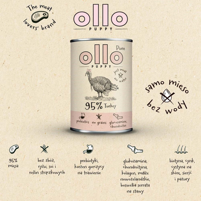 OLLO Puppy Pure Turkey - wet dog food - 850g