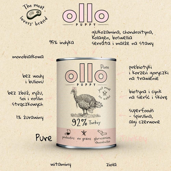 OLLO Puppy Pure Turkey - wet dog food - 850g