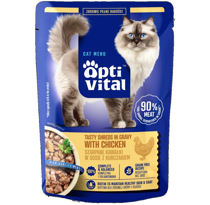 OPTIVITAL Tasty shreds in gravy with chicken - wet cat food - 85g