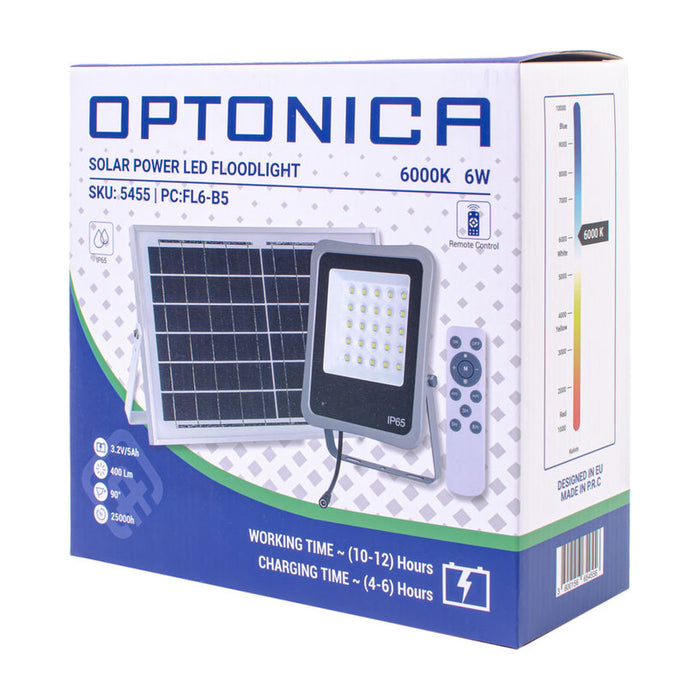 LED SOLAR FLOODLIGHT 6W 400LM 6000K IP65 OPTONICA