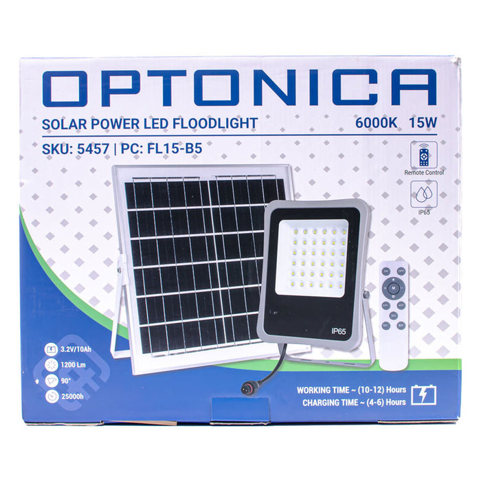 LED SOLAR FLOODLIGHT 15W 1200LM 6000K IP65 OPTONICA