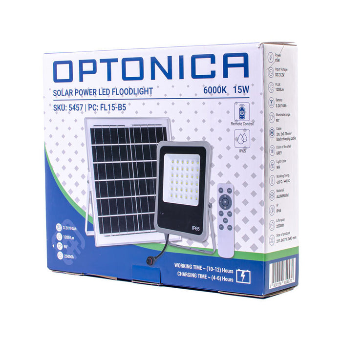 LED SOLAR FLOODLIGHT 15W 1200LM 6000K IP65 OPTONICA