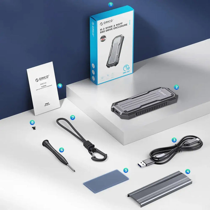 Orico OXS2C3-G2 M.2 NVMe/SATA SSD USB-C 3.2 Tactical Reinforced Disk Caddy - Gray - Disk adapters<<<HurtelXML