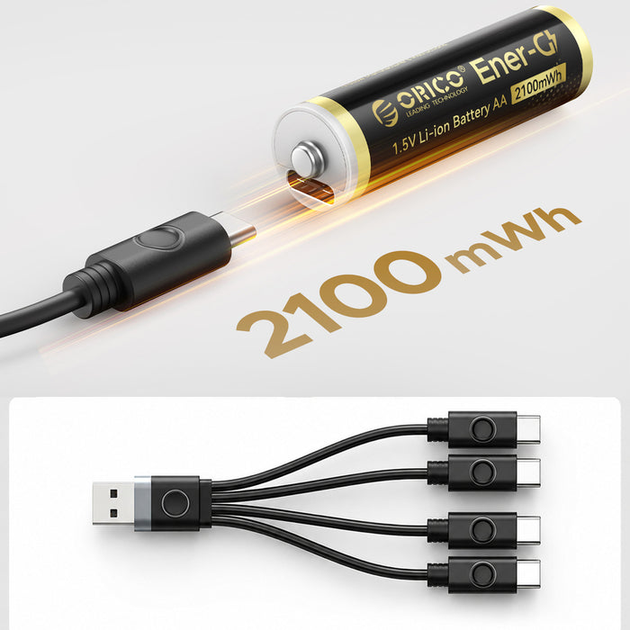 Orico Ener-G EG5C Lithium Battery 1.5V 2100mWh AA USB-C Rechargeable Battery with Charging Cable 4 pcs.