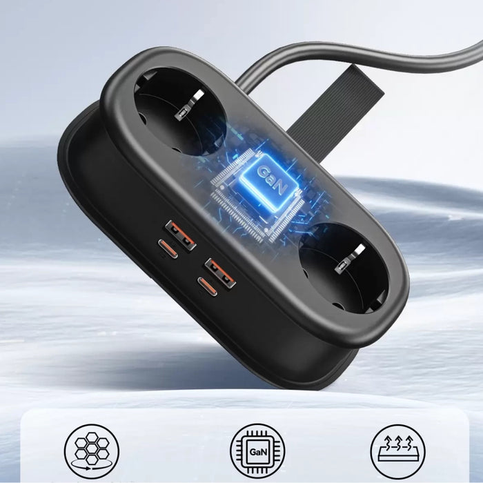 Orico AP3 65W GaN 6in1 Power Strip 2x AC + 2x USB-A + 2x USB-C - Black