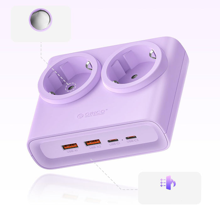 Orico PDC25 25W 6in1 Power Strip 2x AC + 2x USB-A + 2x USB-C - Purple