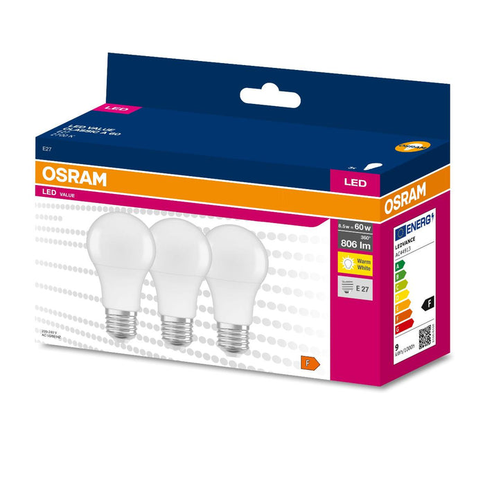 LED VALUE LAMP CLA60 E27 2700K 3 PACK