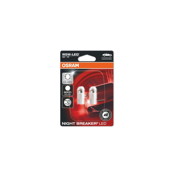 CAR LED LAMP 2825DWNBC-02B W5W 1W 12V W2.1X9.5D BLI2 OSRAM