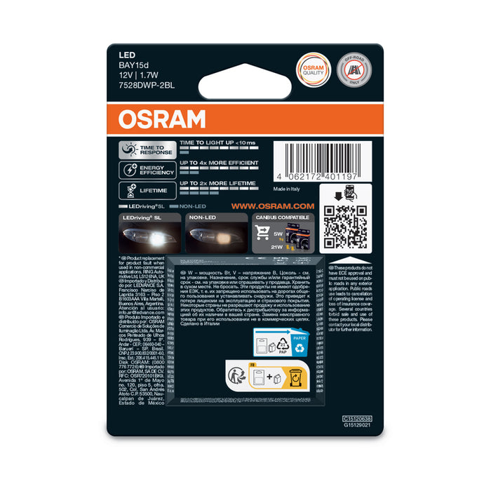 LED CAR BULBS P21W 5W 6000K OSRAM 7528DWP