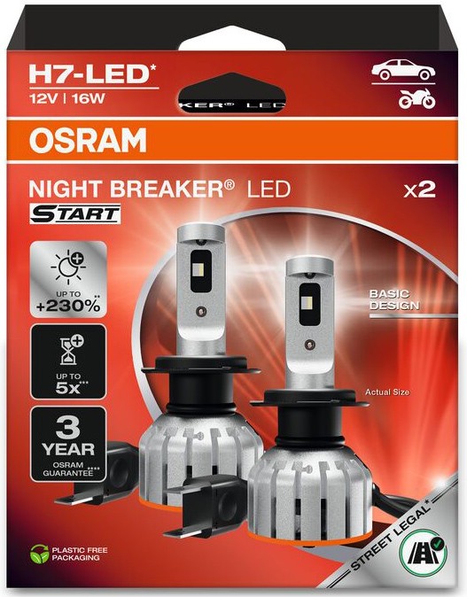 OSRAM H7-LED NIGHT BREAKER START 6000K 16W 12V +230% HANGING FOLDING BOX X2 PCS