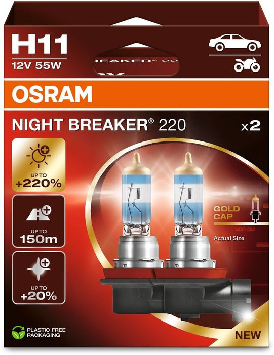 Bulb (Set of 2) H11 12V PGJ 19-2 NIGHT BREAKER 220 white 3700K