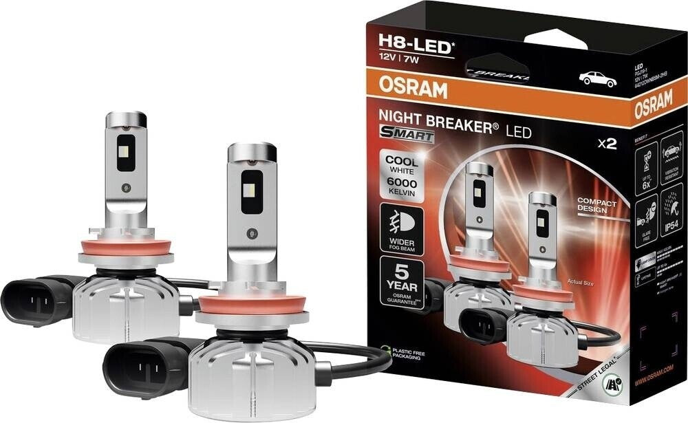 OSRAM H8 LED NIGHT BREAKER SMART 6000K 7W 12V HANGING FOLDING BOX X2 PCS