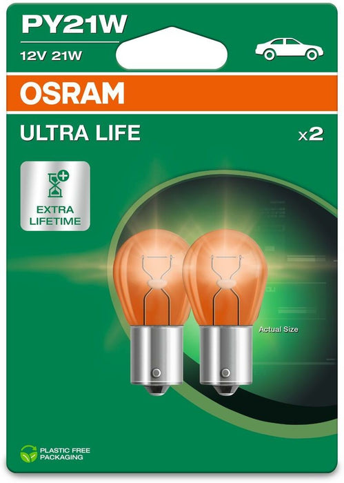 OSRAM AMBER ULTRA LIFE PY21W 21W 12V CARTON BLISTER X2 PCS