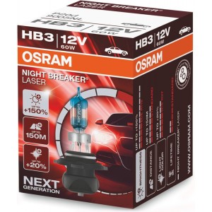 OSRAM NIGHT BREAKER LASER +150% HB3 3200K 60W 12V CARTON BOX 1 PCS
