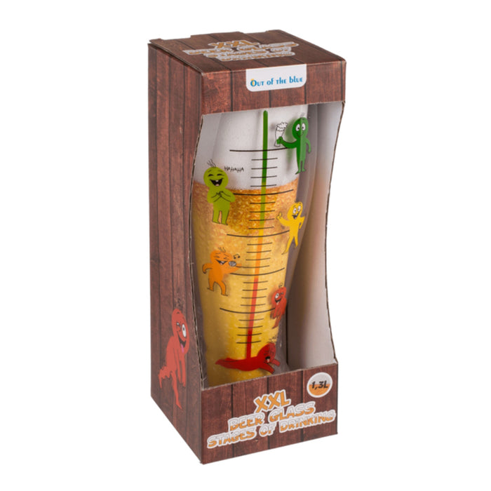 BEER GLASS XXL STAGES OF DRINKING 1300 ML OUT OF THE BLUE