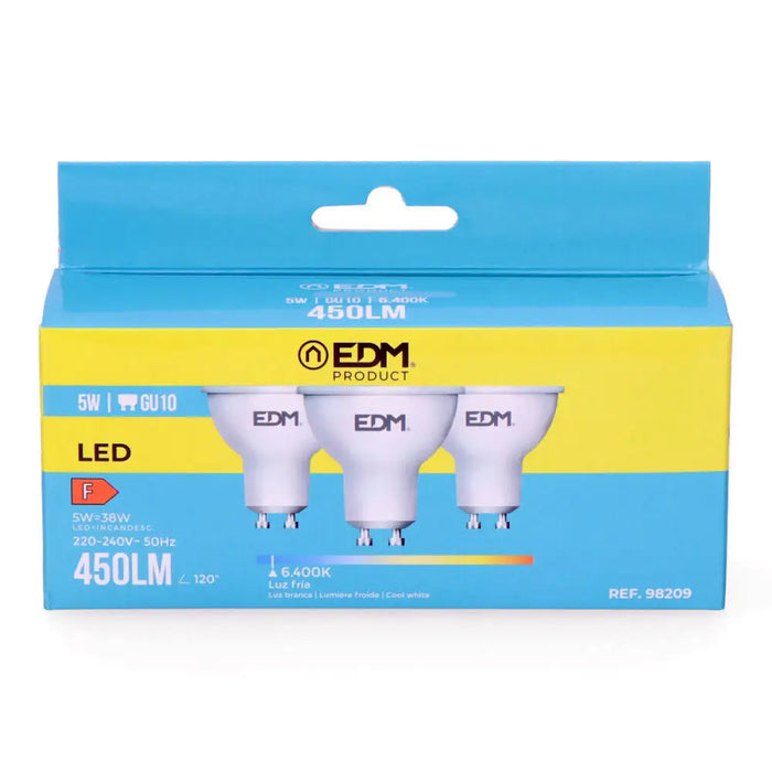 Pack of 3 LED bulbs EDM 98209 F 5 W 45 W 38 W GU10 450 lm Ø 5 x 5,5 cm (6400 K) - Декорация и Осветление<<<Дом