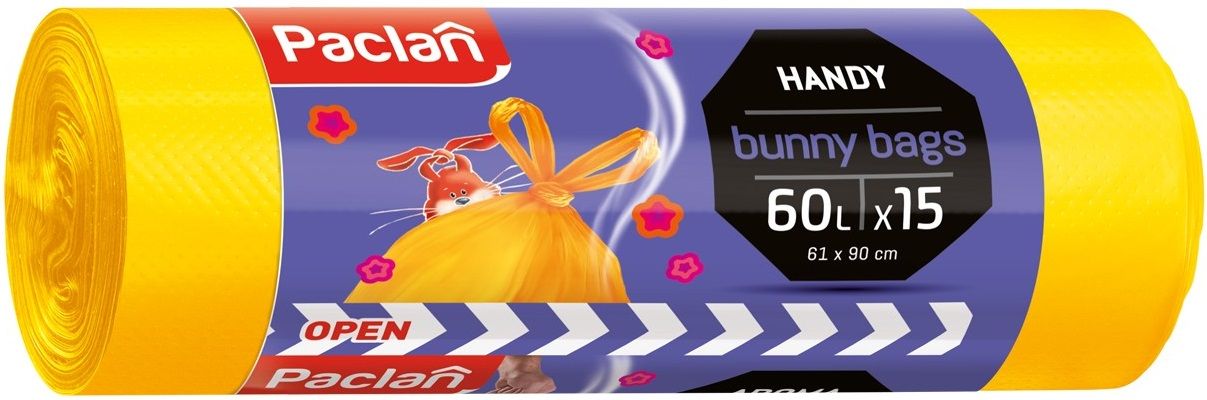 Ароматизирани торби за отпадъци Paclan - Bunny, 60 l, 15 броя, жълти