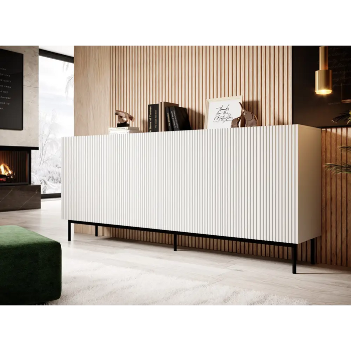 PAFOS chest of drawers on a black steel frame 200x40x102 cm white matt - Chests of drawers made of furniture