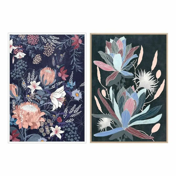 Painting DKD Home Decor 53 x 4,3 x 73 cm Flowers Modern (2 Units) - Декорация и Осветление<<<Дом