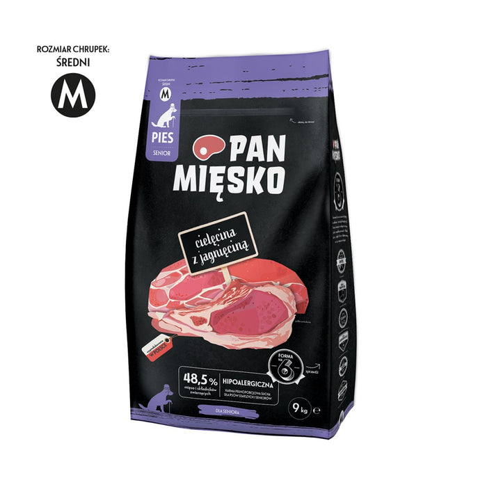 PAN MIĘSKO Veal with Lamb Senior Crunchy M - Dry Dog Food - 9kg