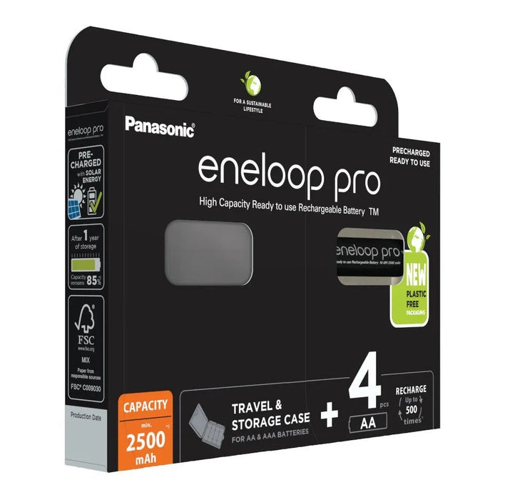 Rechargeable batteries PANASONIC ENELOOP PRO AA 2500 mAh 4 szt + case (BK-3HCDE/4CP+CASE)