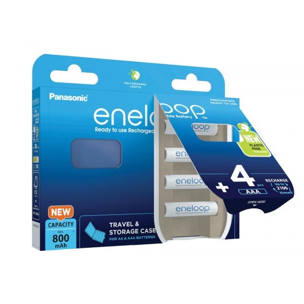 Rechargeable batteries PANASONIC ENELOOP AAA 800 mAh 4 szt + case (BK-4MCDE/4CP+CASE)